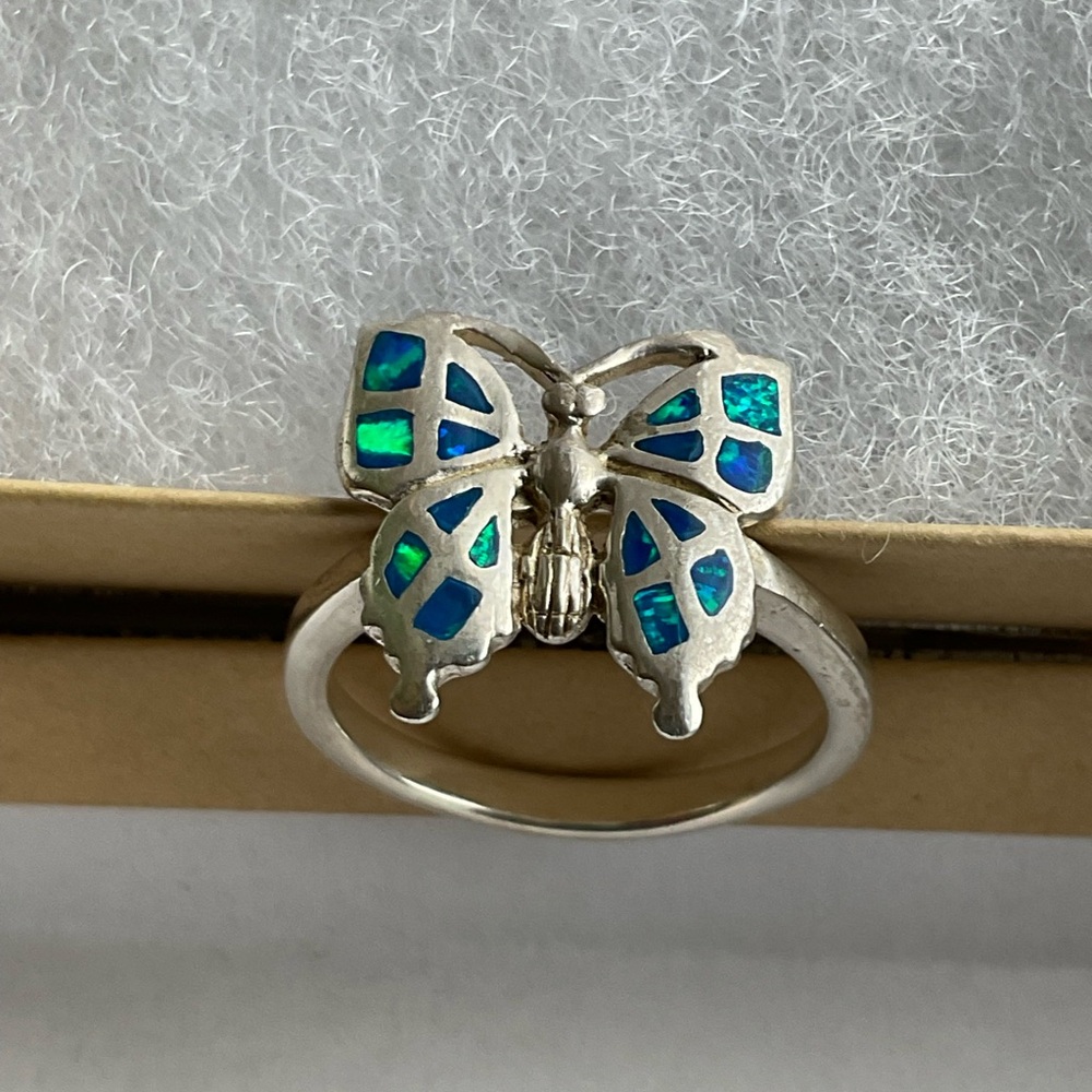 🦋Sterling Silver Butterfly Ring with OPAL INLAY Accents🦋🩵 SIZE 7.34 - Picture 9 of 11